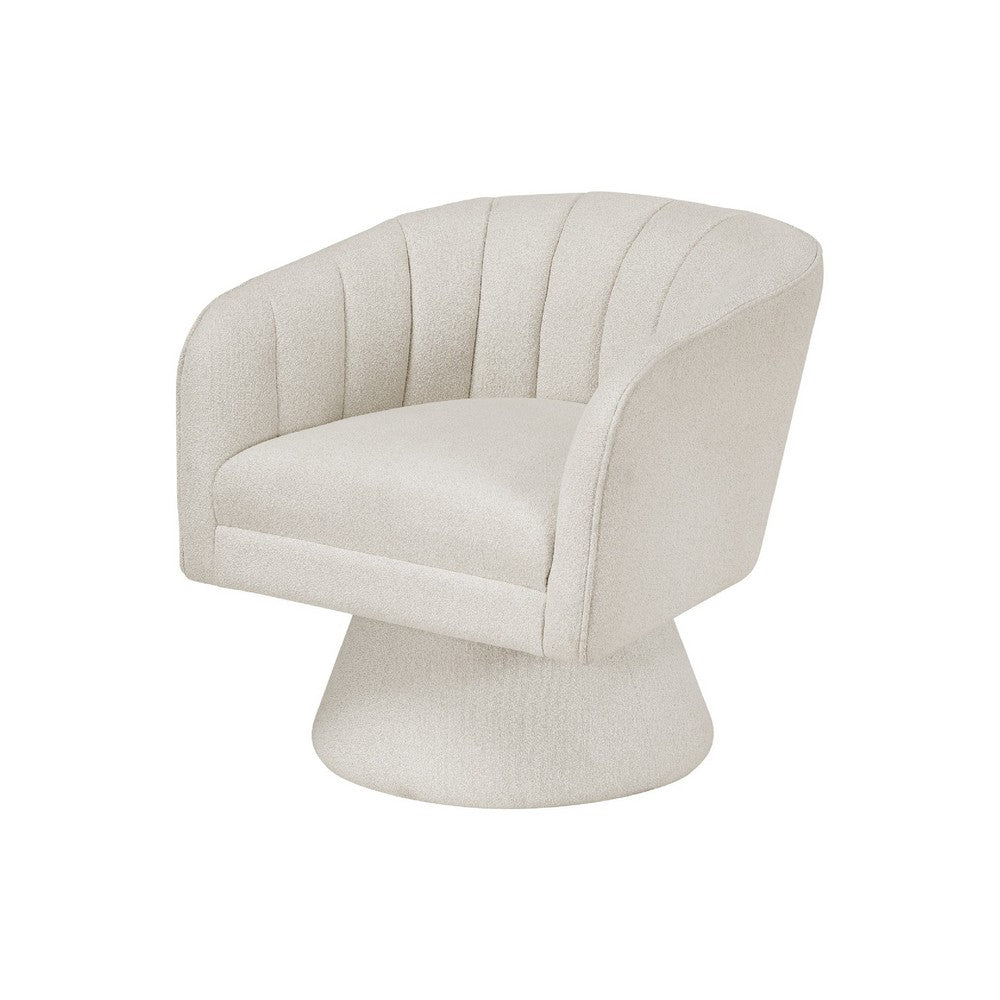 Shea Swivel Accent Chair | Beige Boucle Fabric | Channel Stitched
