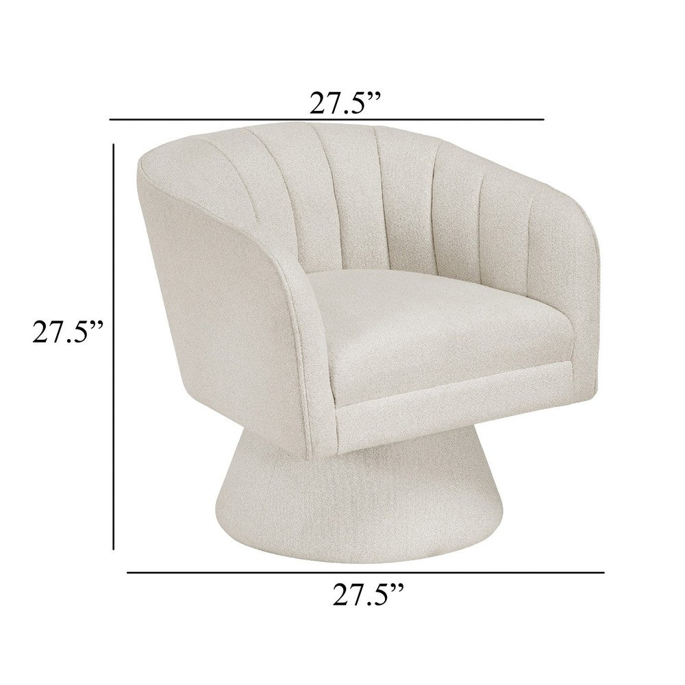 Shea Swivel Accent Chair | Beige Boucle Fabric | Channel Stitched