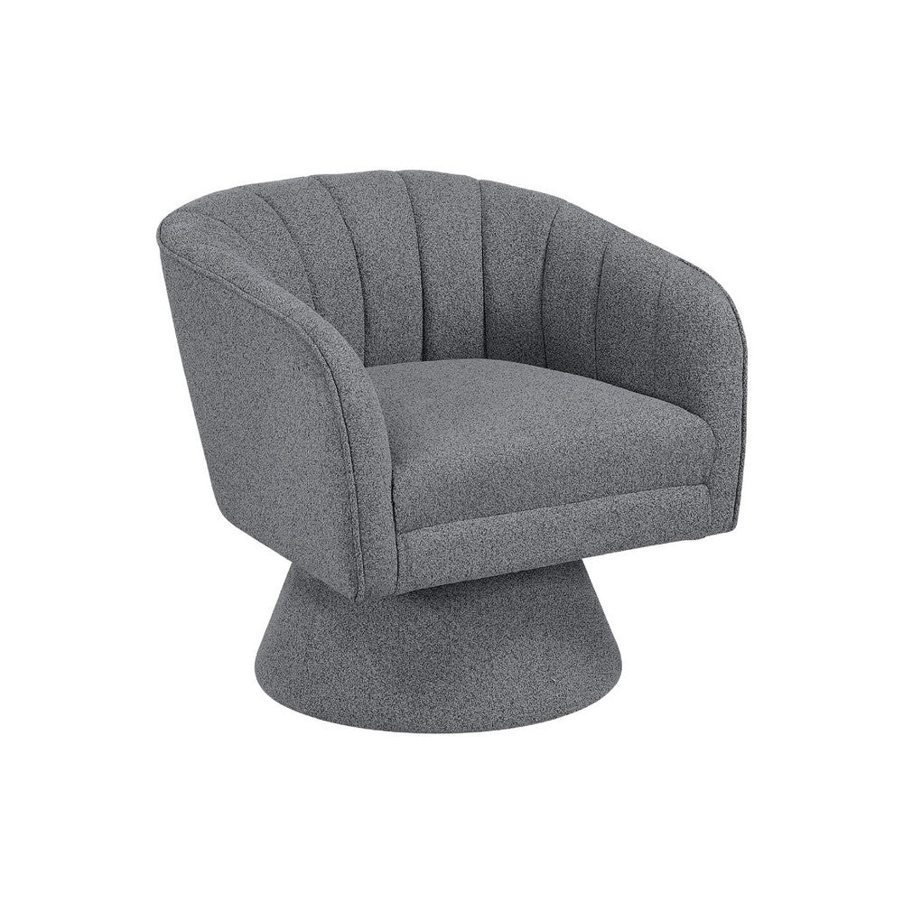 Shea Swivel Accent Chair | Dark Gray Boucle Fabric | Channel Stitched