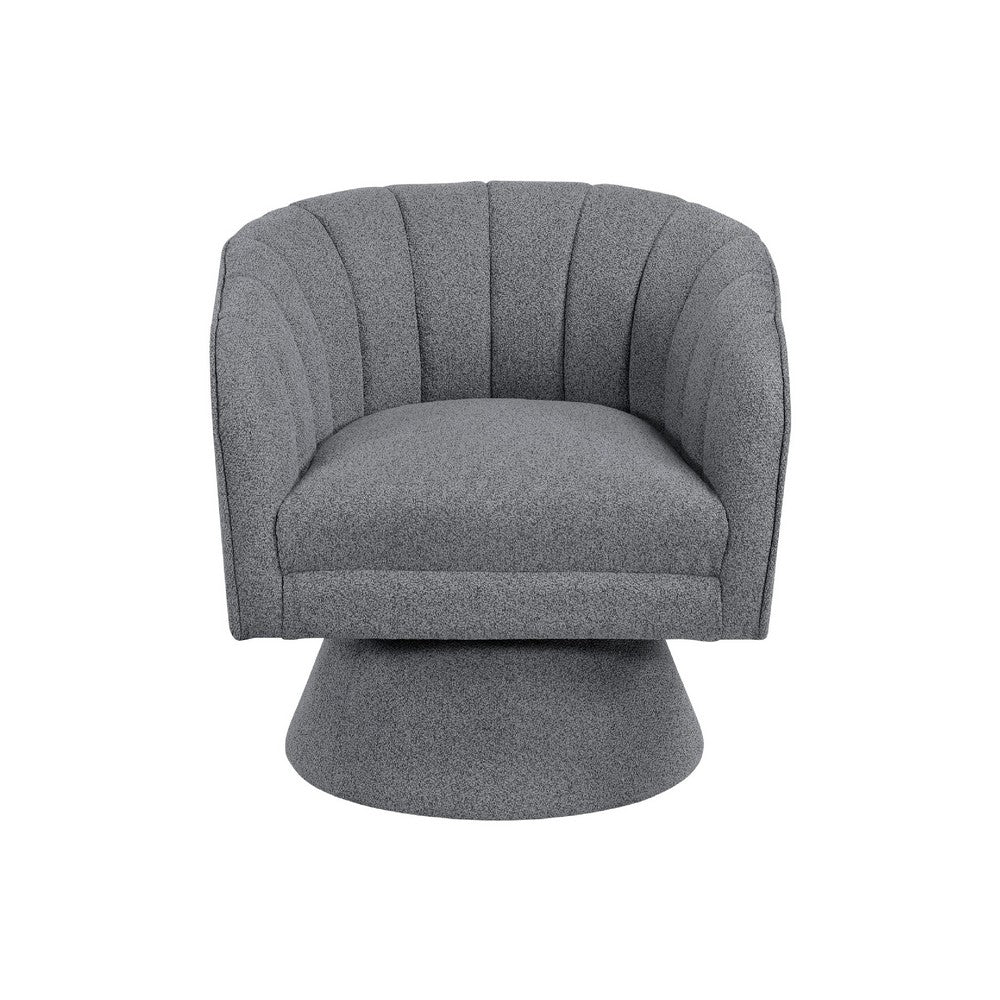 Shea Swivel Accent Chair | Dark Gray Boucle Fabric | Channel Stitched