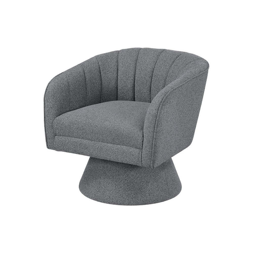 Shea Swivel Accent Chair | Dark Gray Boucle Fabric | Channel Stitched