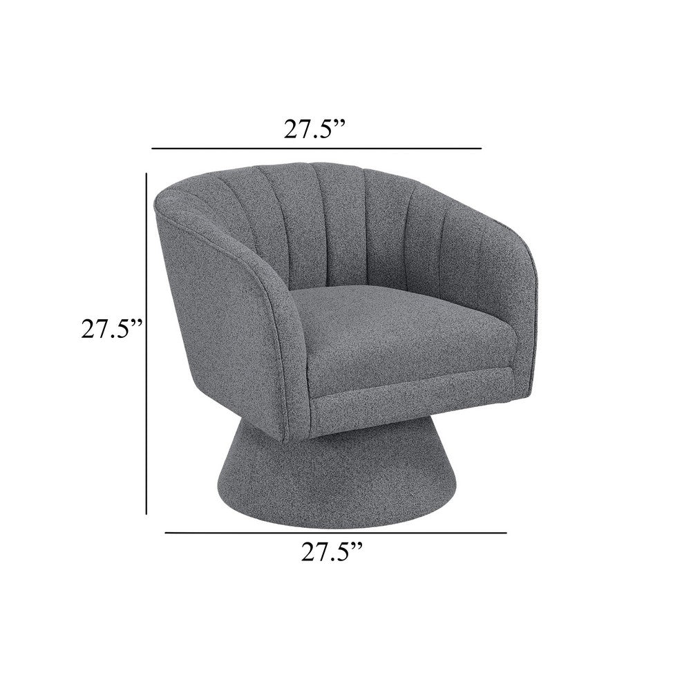 Shea Swivel Accent Chair | Dark Gray Boucle Fabric | Channel Stitched