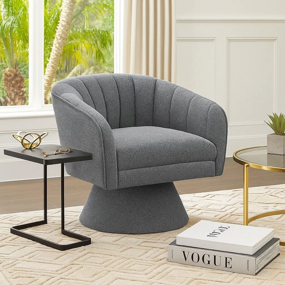 Shea Swivel Accent Chair | Dark Gray Boucle Fabric | Channel Stitched