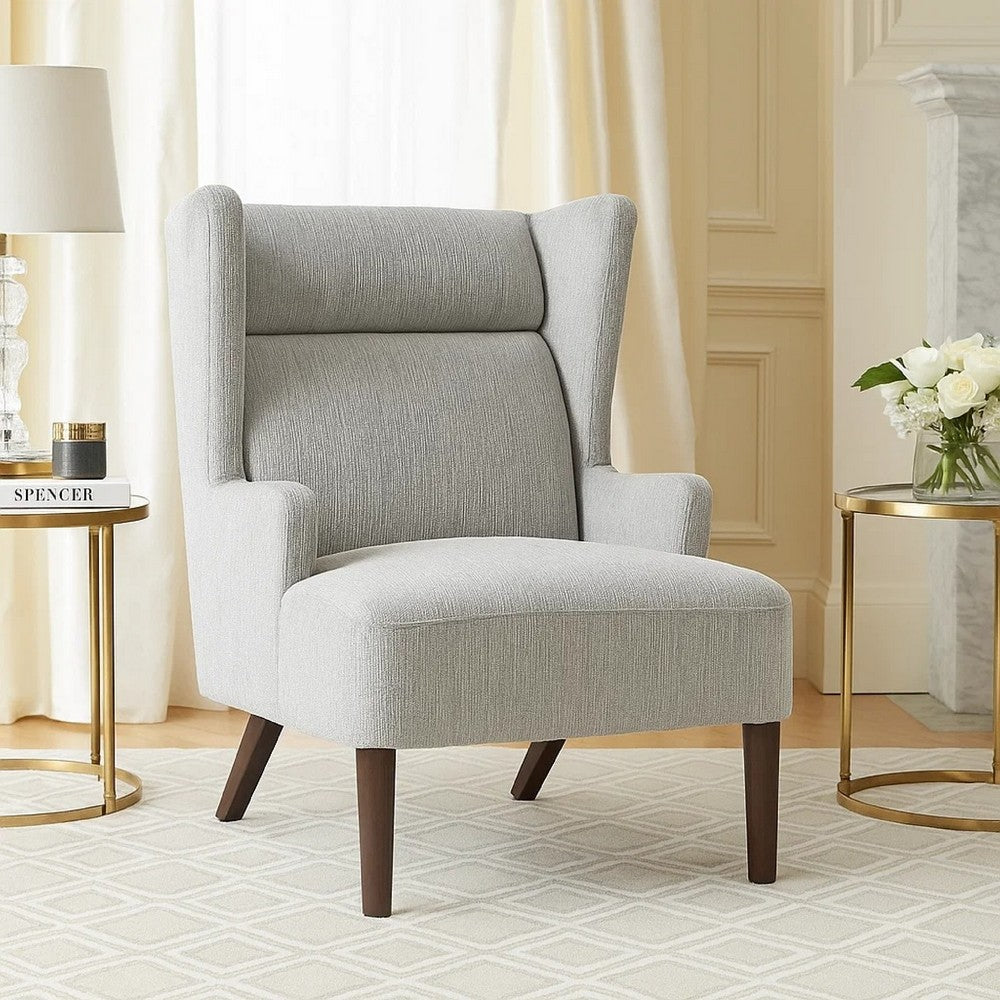 Joen Accent Chair | High Wing Backrest | Gray Chenille | Wood Legs
