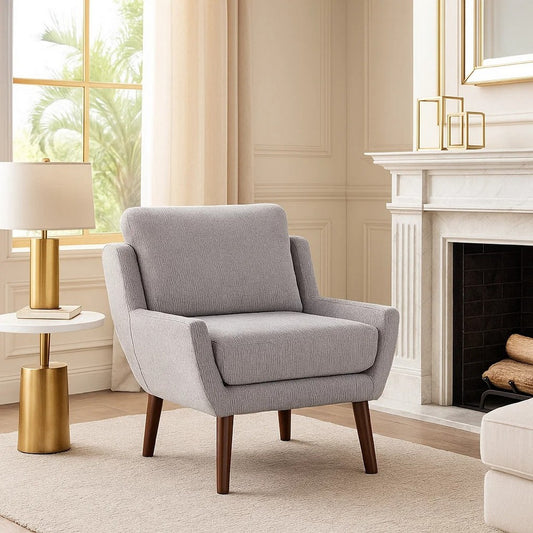Veny Accent Armchair | Soft Gray Chenille | Solid Wood Angled Legs