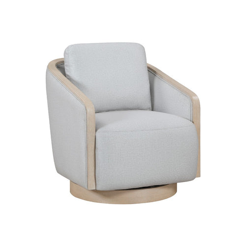 Jely Swivel Accent Armchair | Oak Brown Wood Trim and Base | Gray Polyester