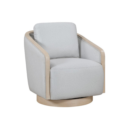 Jely Swivel Accent Armchair | Oak Brown Wood Trim and Base | Gray Polyester