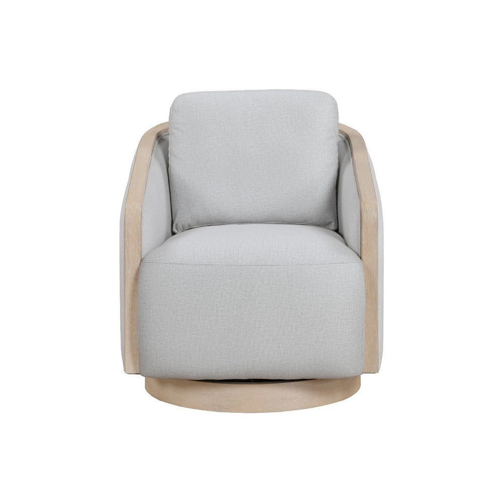 Jely Swivel Accent Armchair | Oak Brown Wood Trim and Base | Gray Polyester