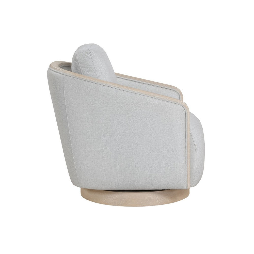 Jely Swivel Accent Armchair | Oak Brown Wood Trim and Base | Gray Polyester
