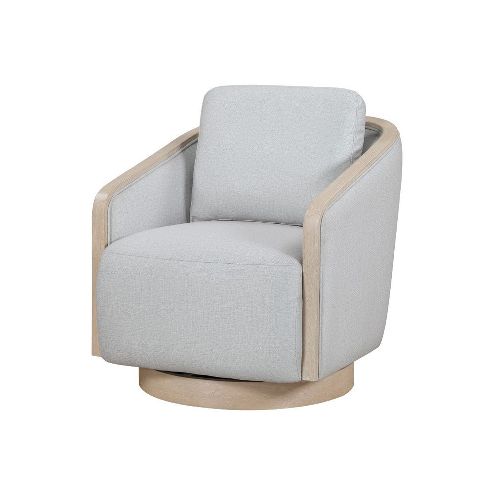 Jely Swivel Accent Armchair | Oak Brown Wood Trim and Base | Gray Polyester