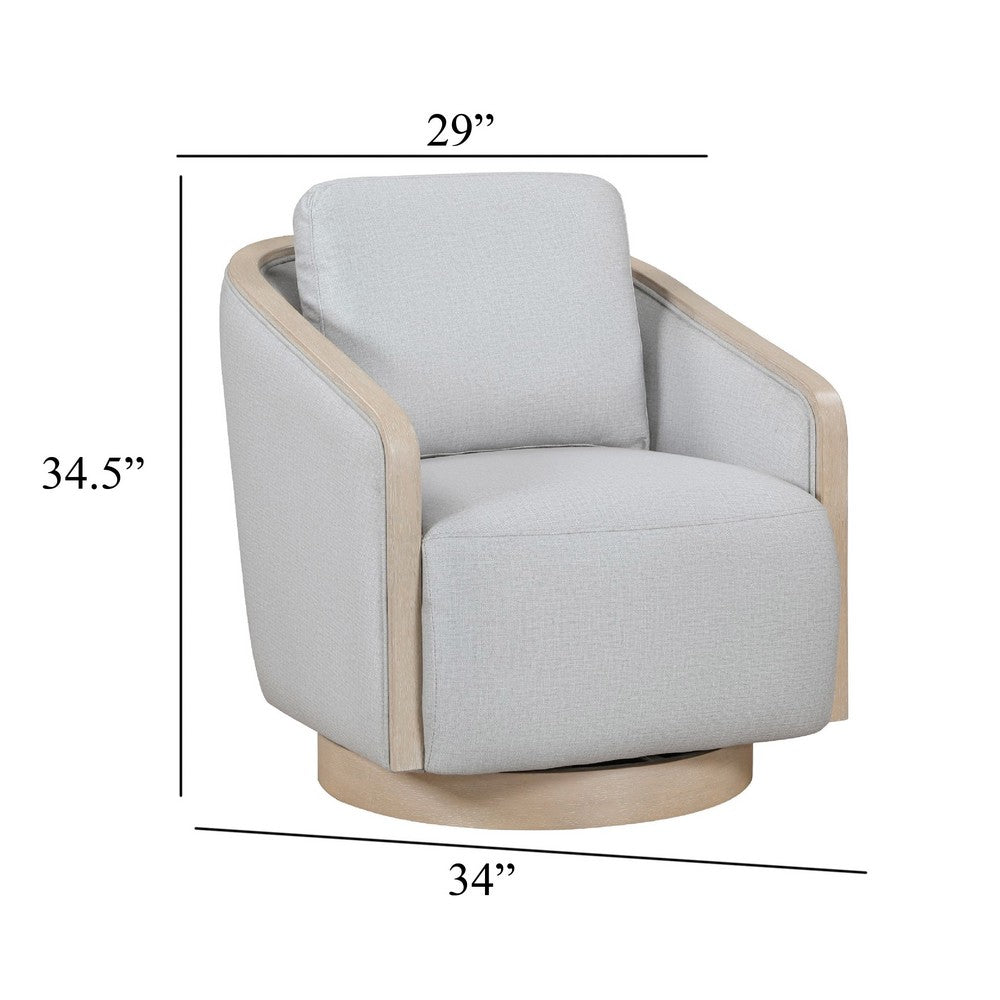Jely Swivel Accent Armchair | Oak Brown Wood Trim and Base | Gray Polyester