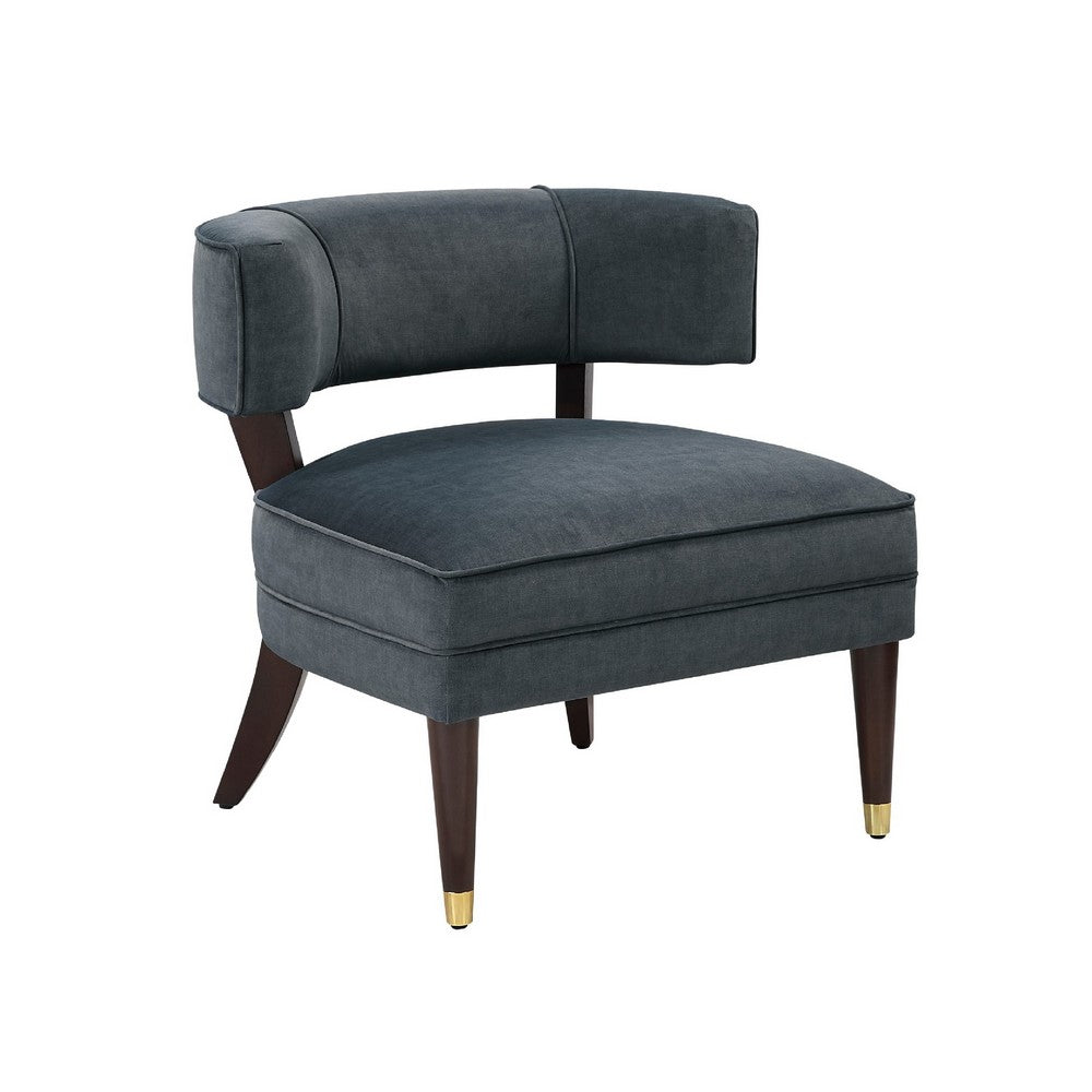 Disa Accent Armchair | Barrel Back Design | Gray Velvet | Solid Wood Legs