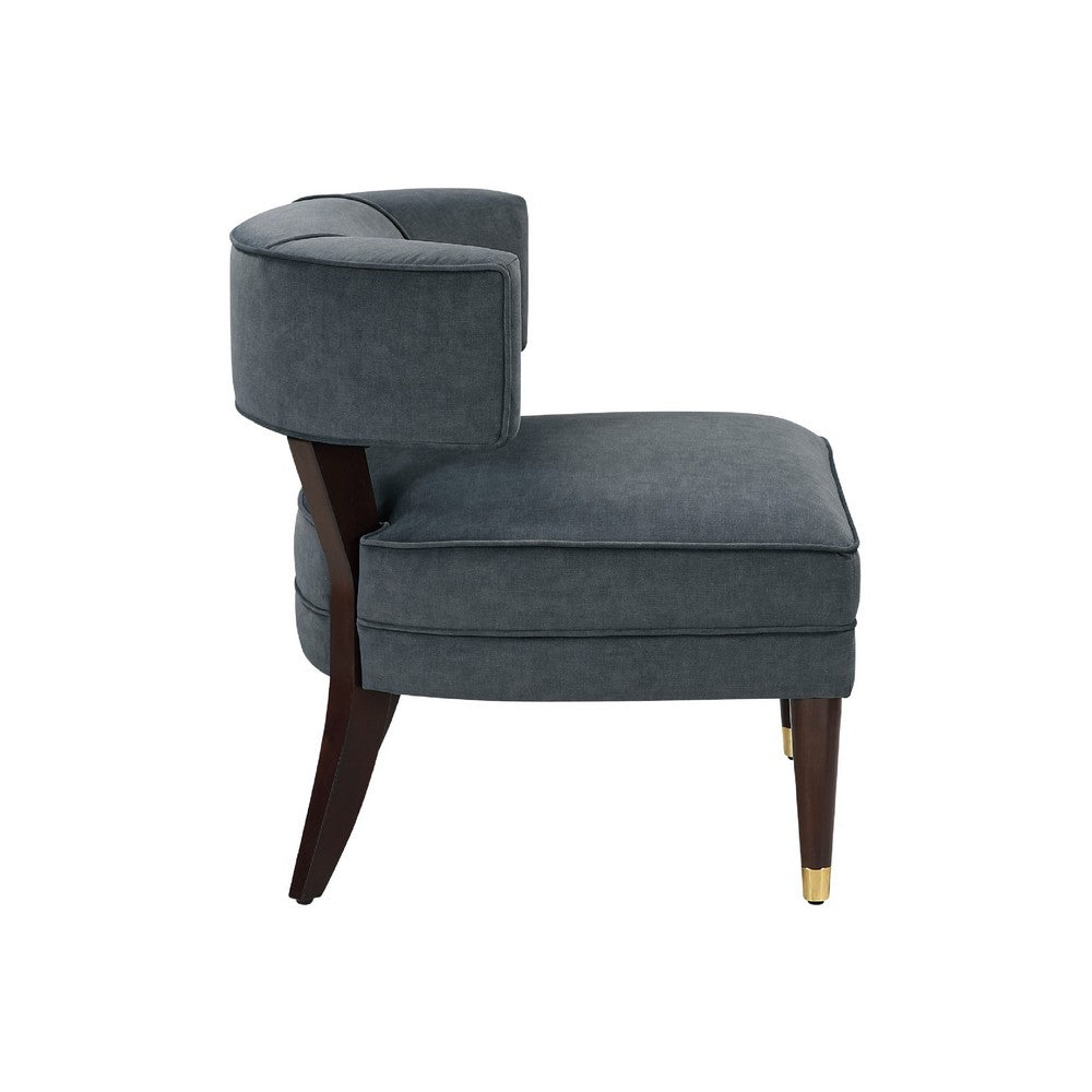 Disa Accent Armchair | Barrel Back Design | Gray Velvet | Solid Wood Legs