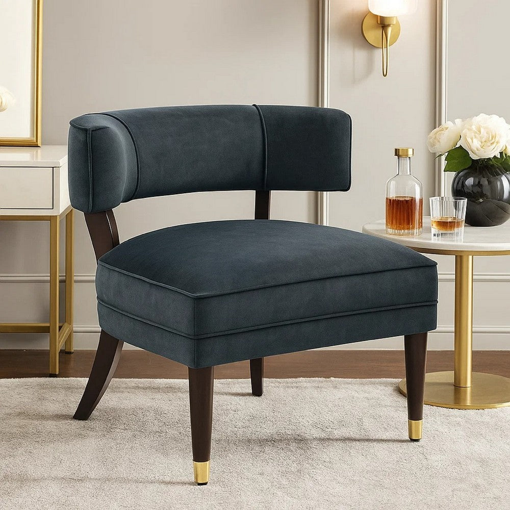 Disa Accent Armchair | Barrel Back Design | Gray Velvet | Solid Wood Legs