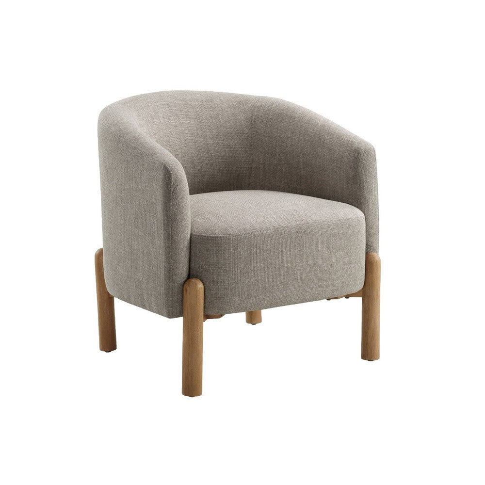 Diya Barrel Style Accent Chair | Taupe Gray Polyester | Brown Wood Legs