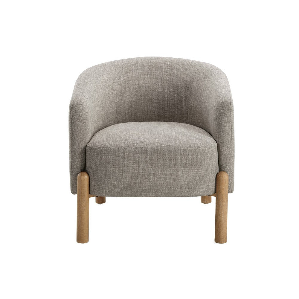 Diya Barrel Style Accent Chair | Taupe Gray Polyester | Brown Wood Legs