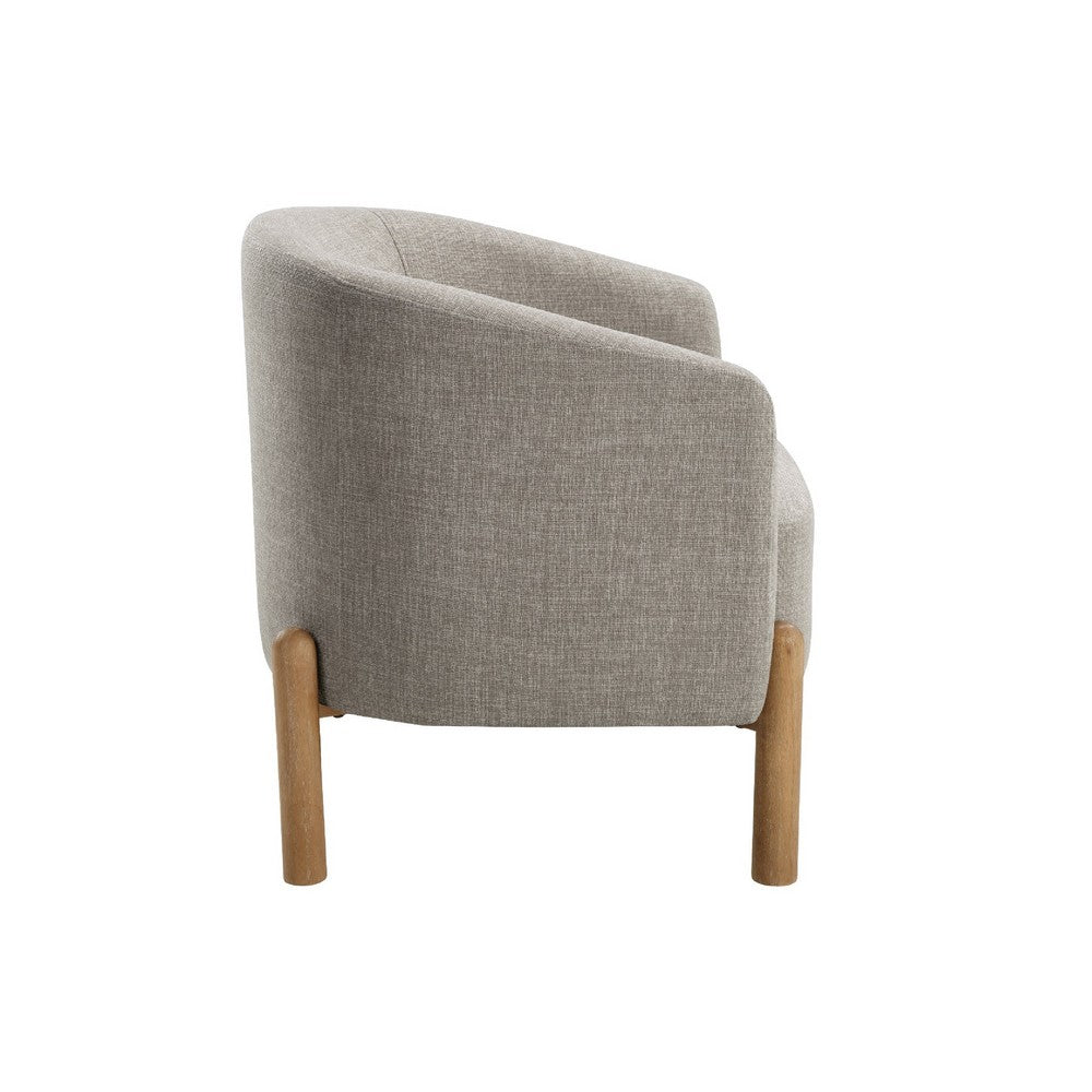 Diya Barrel Style Accent Chair | Taupe Gray Polyester | Brown Wood Legs