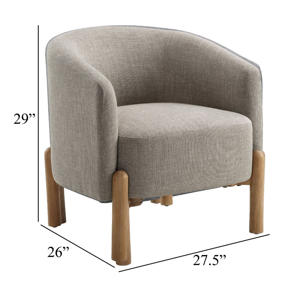 Diya Barrel Style Accent Chair | Taupe Gray Polyester | Brown Wood Legs