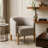 Diya Barrel Style Accent Chair | Taupe Gray Polyester | Brown Wood Legs