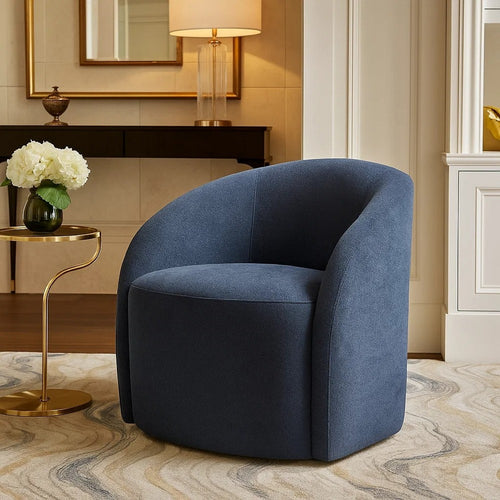 Saho Swivel Accent Chair | Barrel Style | Foam Padded | Modern Blue Boucle