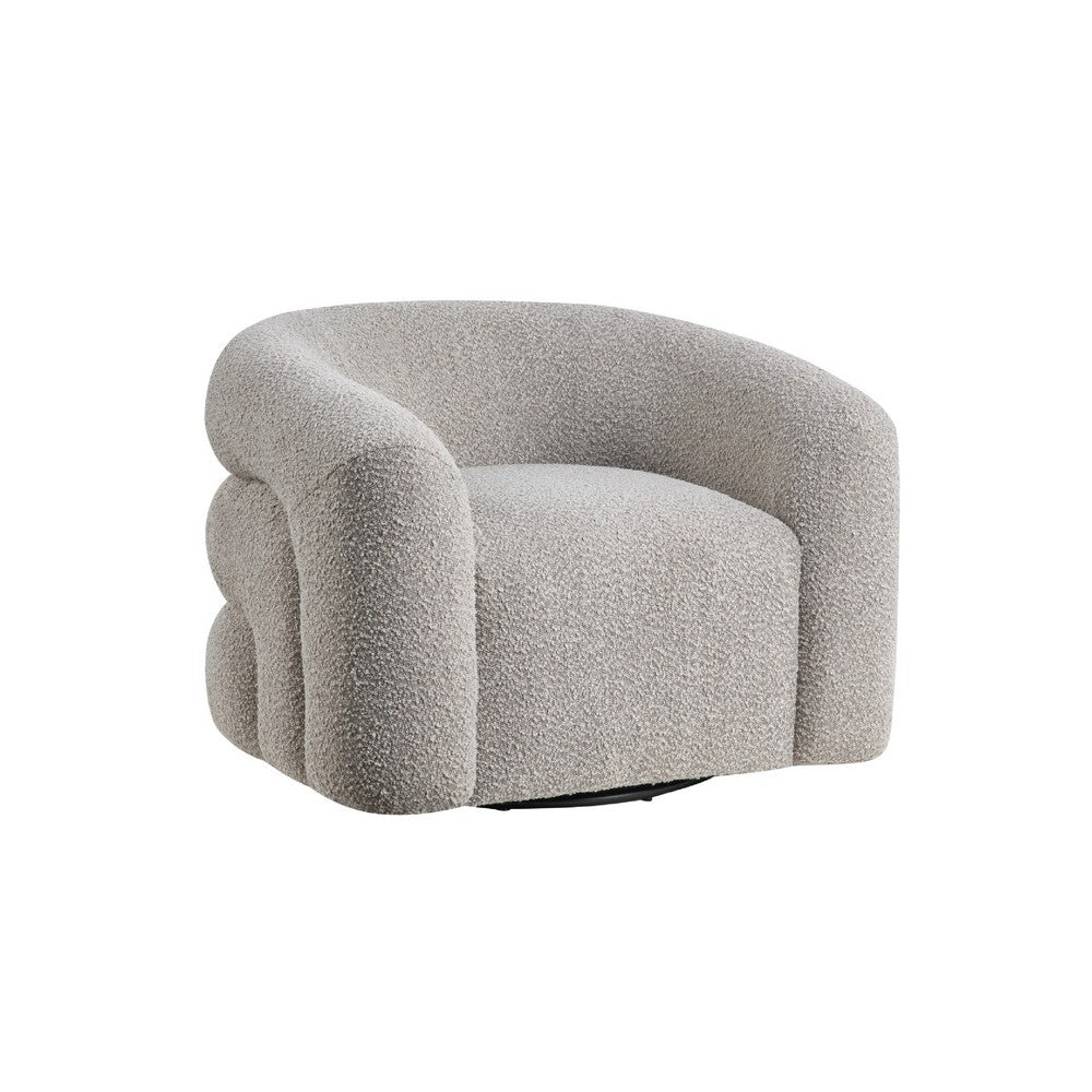 Dera Swivel Accent Chair | Sculpted Barrel Back | Foam Fill | Gray Boucle