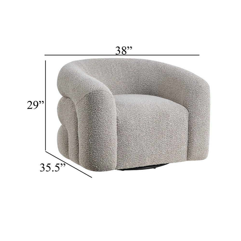 Dera Swivel Accent Chair | Sculpted Barrel Back | Foam Fill | Gray Boucle