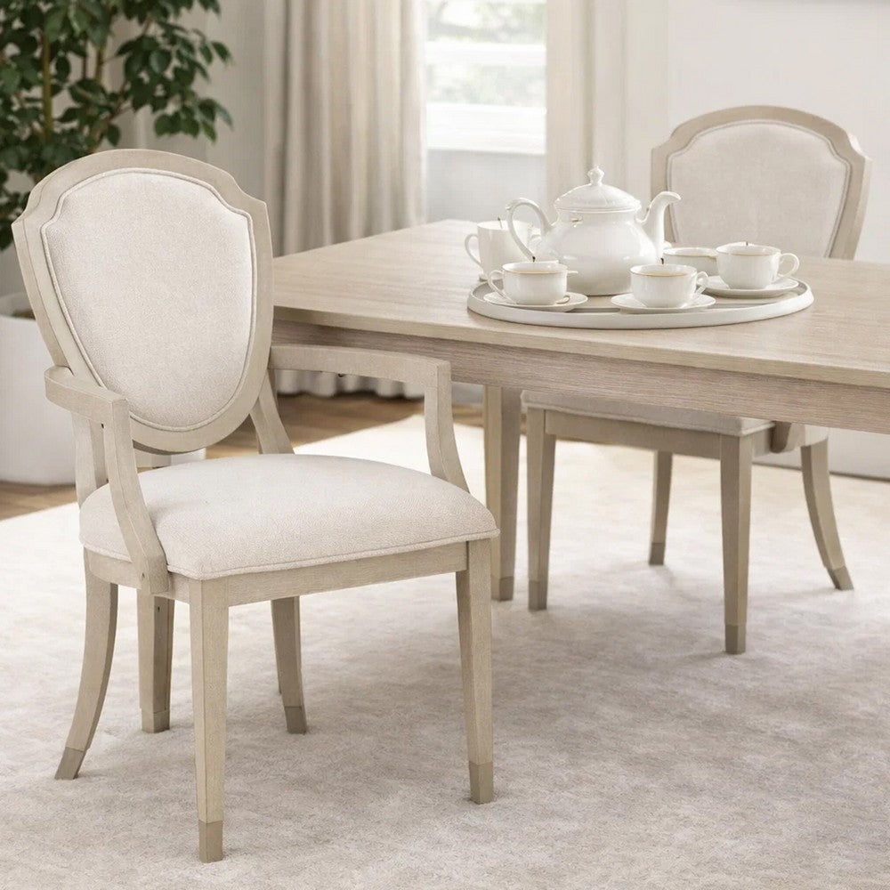 Olto Dining Armchair | Ivory Chenille | Light Oak Brown Wood | Dipped Legs