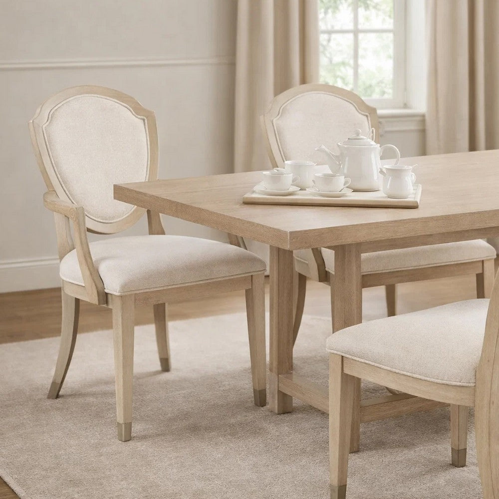 Olto Dining Armchair | Ivory Chenille | Light Oak Brown Wood | Dipped Legs