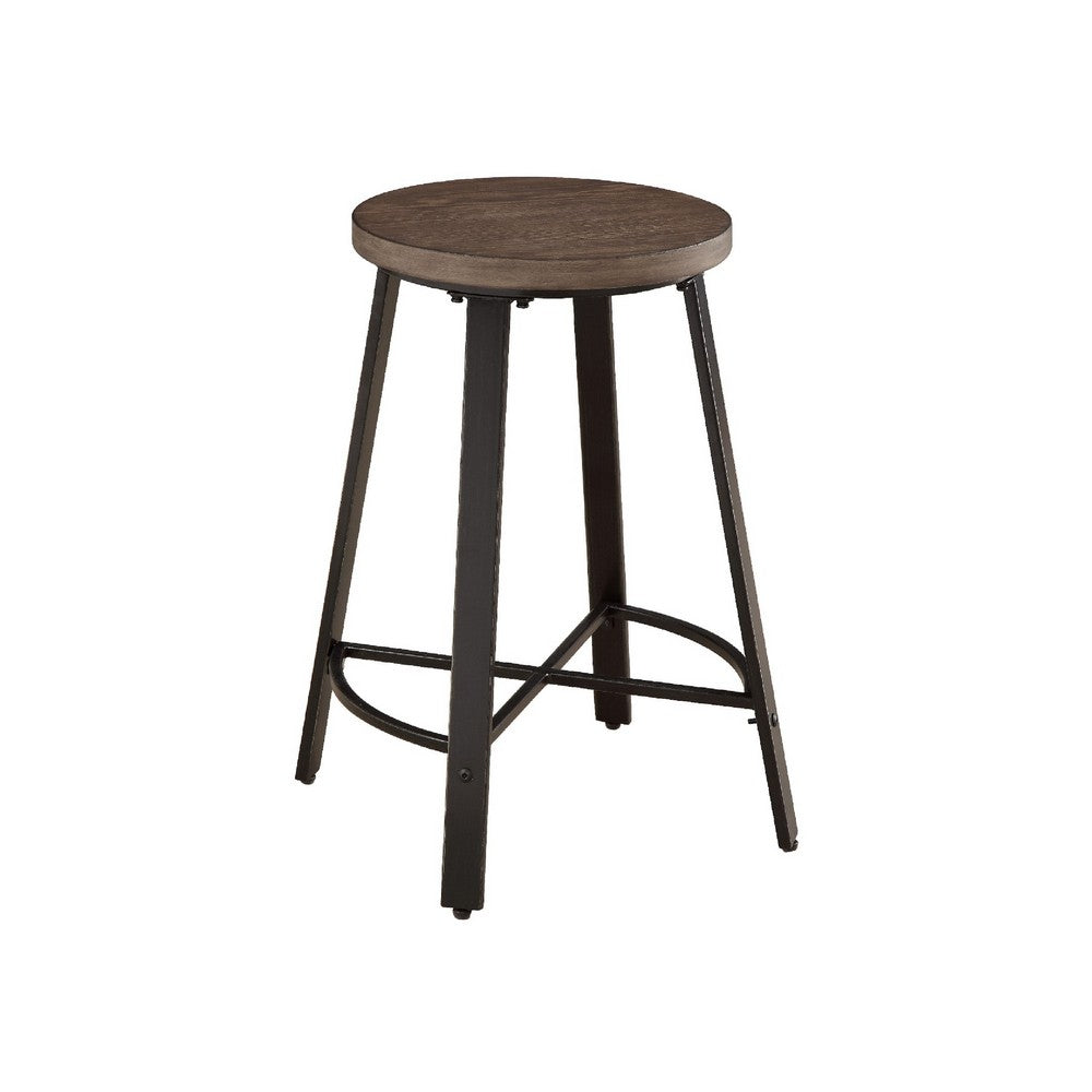 Reya Counter Height Stool Set of 2 | Burnished Brown Wood | Gray Metal