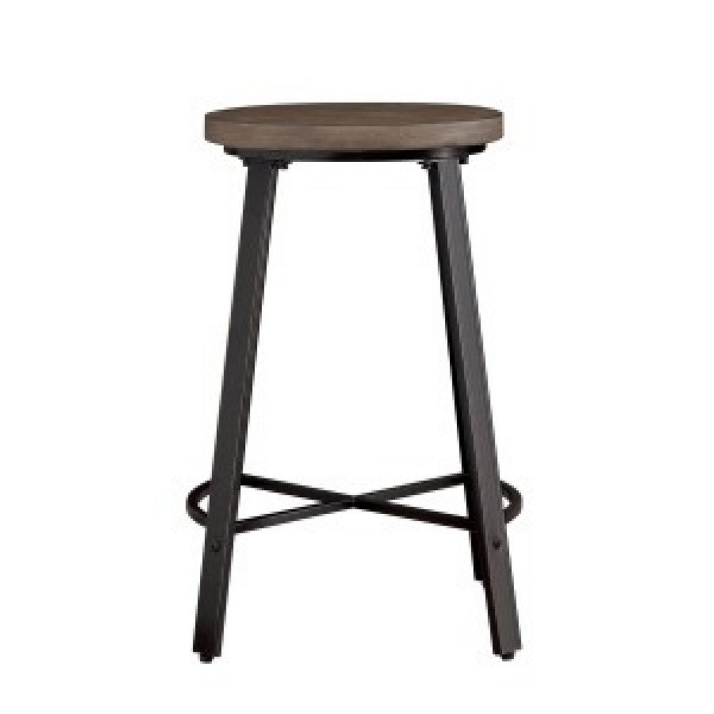 Reya Counter Height Stool Set of 2 | Burnished Brown Wood | Gray Metal