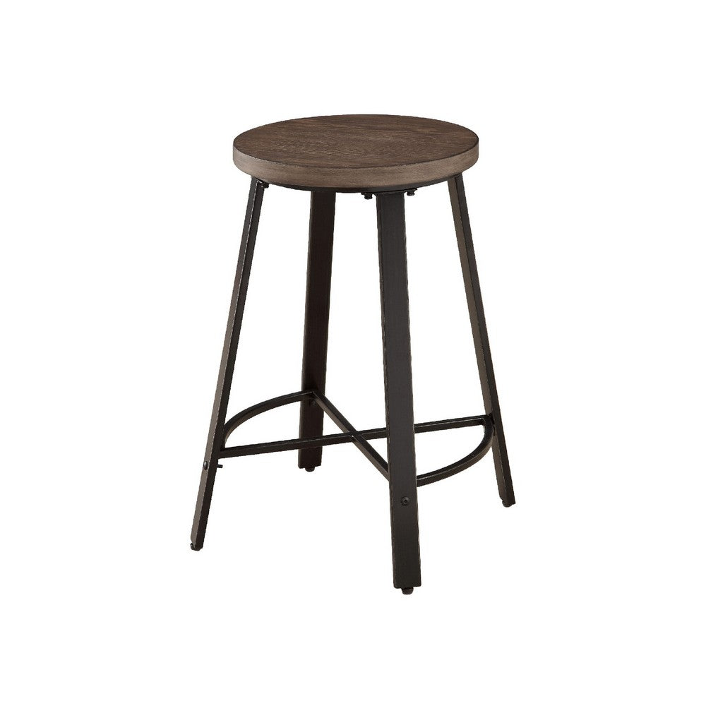 Reya Counter Height Stool Set of 2 | Burnished Brown Wood | Gray Metal