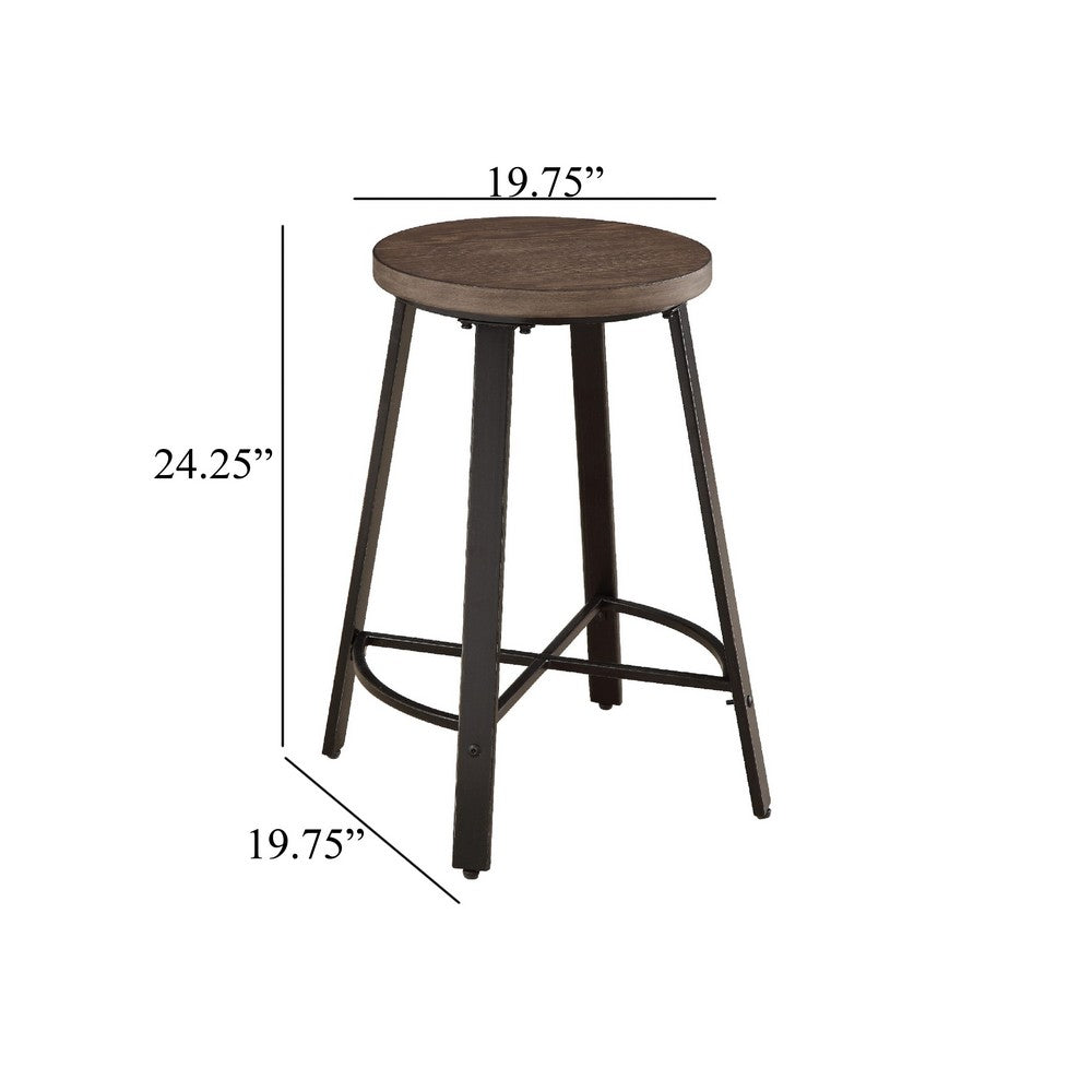 Reya Counter Height Stool Set of 2 | Burnished Brown Wood | Gray Metal