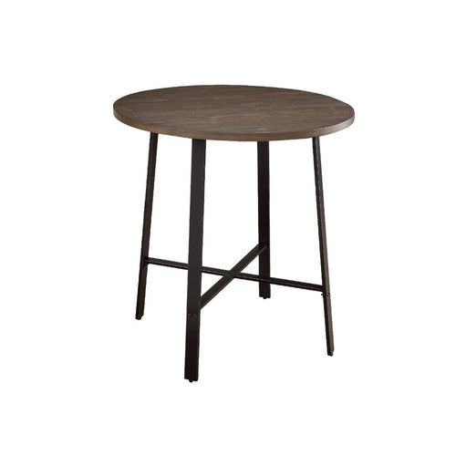 Reya Counter Height Table | 36" Round Brown Wood Top | Gray Metal