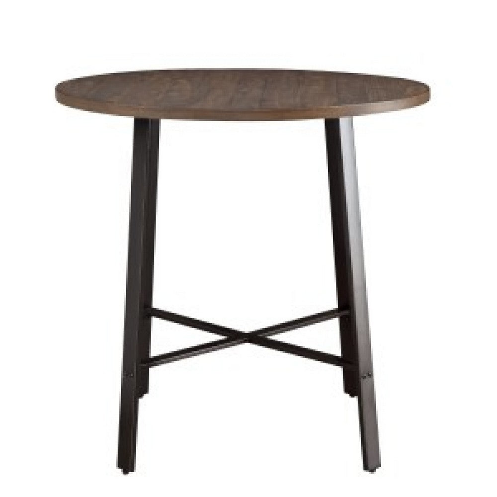 Reya Counter Height Table | 36" Round Brown Wood Top | Gray Metal