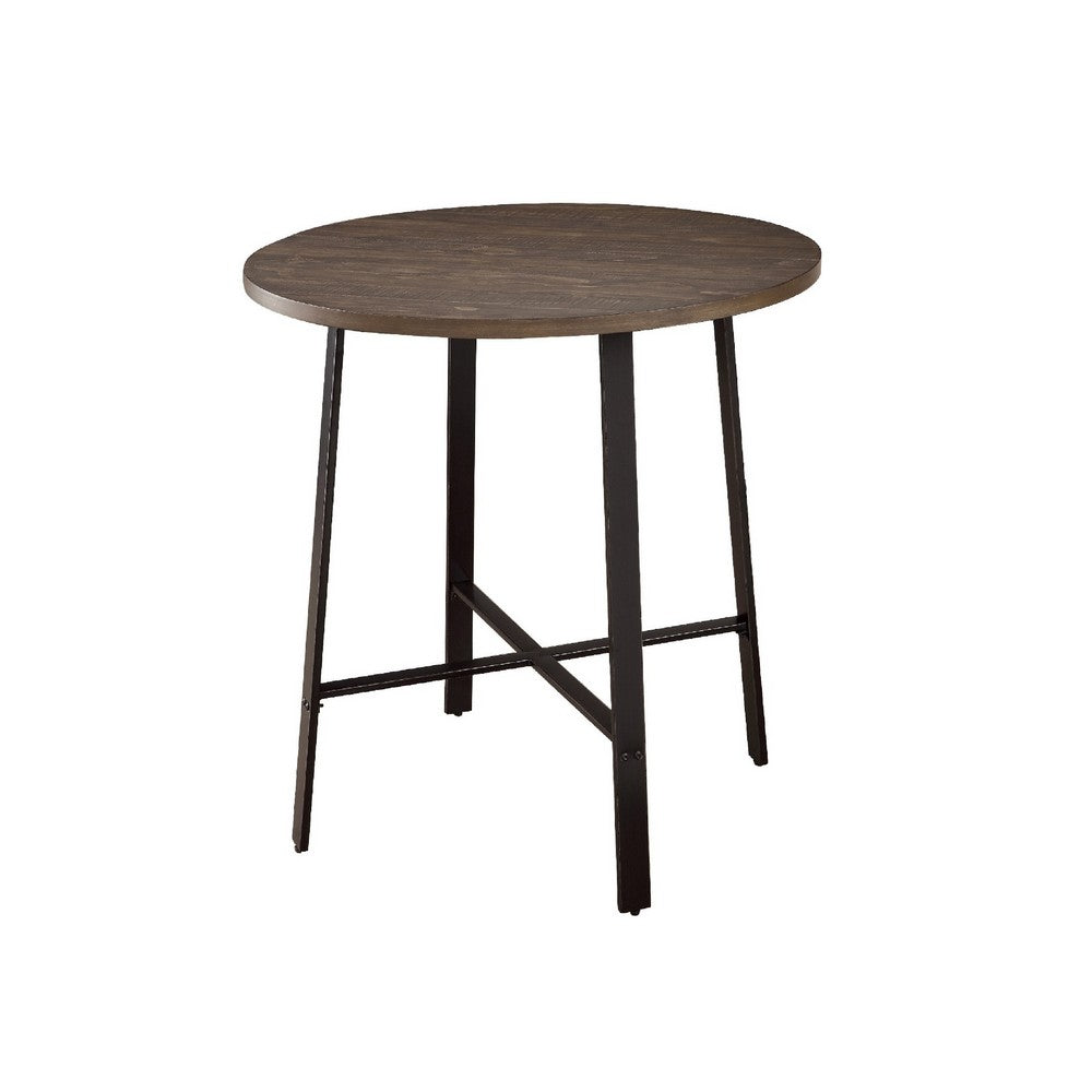 Reya Counter Height Table | 36" Round Brown Wood Top | Gray Metal