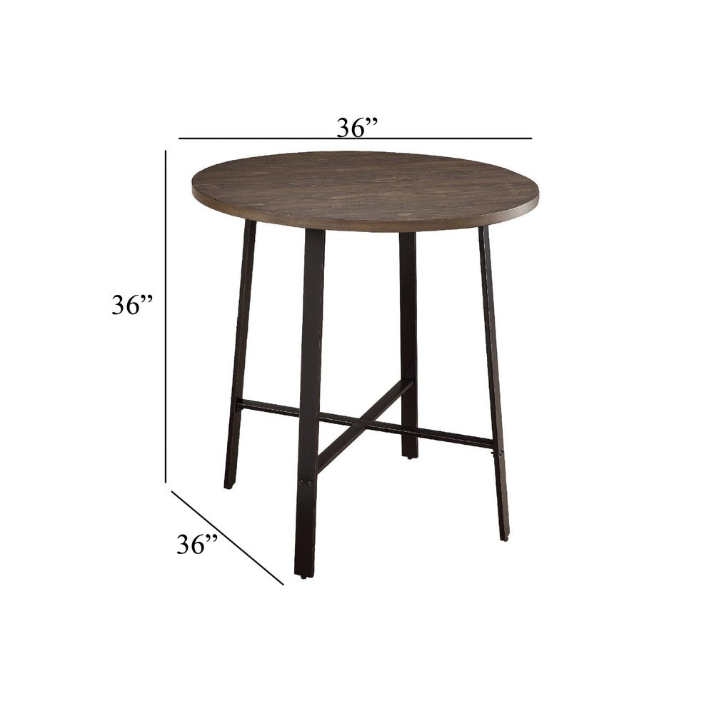 Reya Counter Height Table | 36" Round Brown Wood Top | Gray Metal