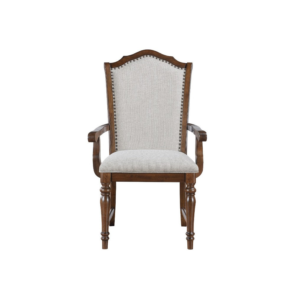 Feva Dining Armchair Set of 2 | Scallop Back | Gray Polyester | Cherry Brown
