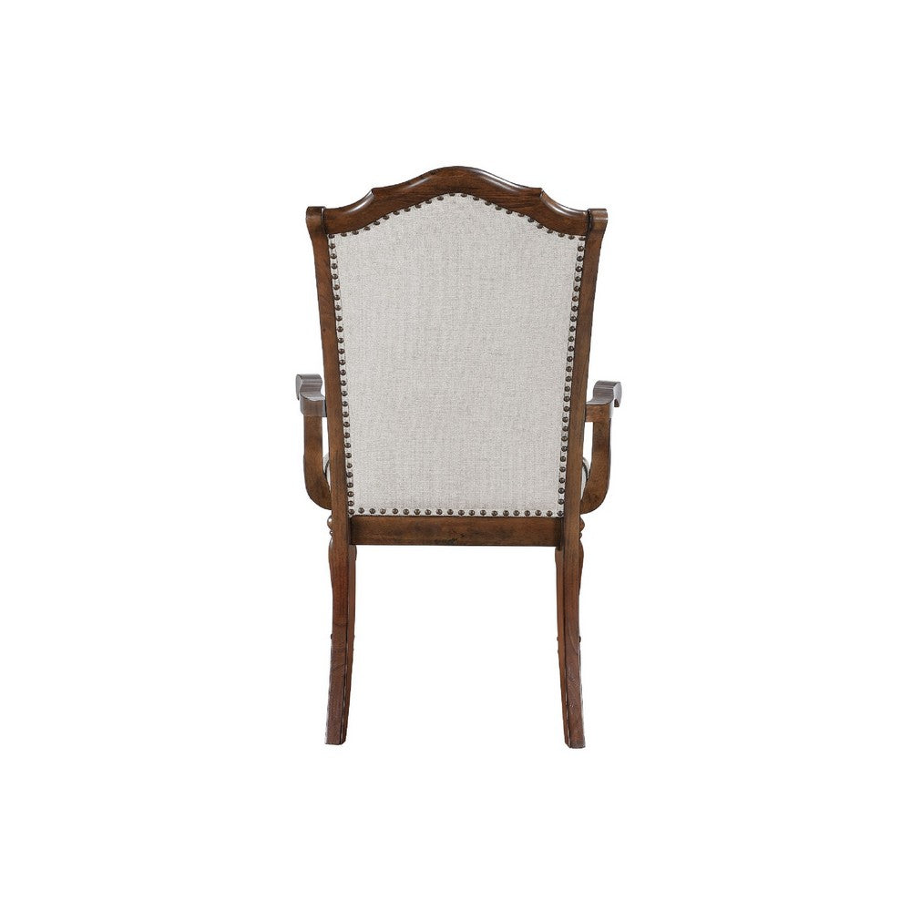 Feva Dining Armchair Set of 2 | Scallop Back | Gray Polyester | Cherry Brown