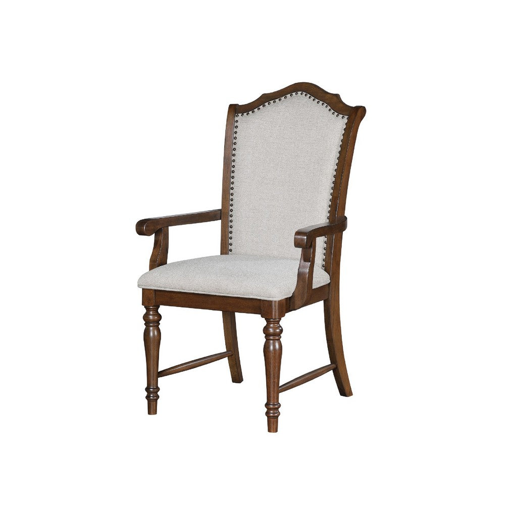 Feva Dining Armchair Set of 2 | Scallop Back | Gray Polyester | Cherry Brown