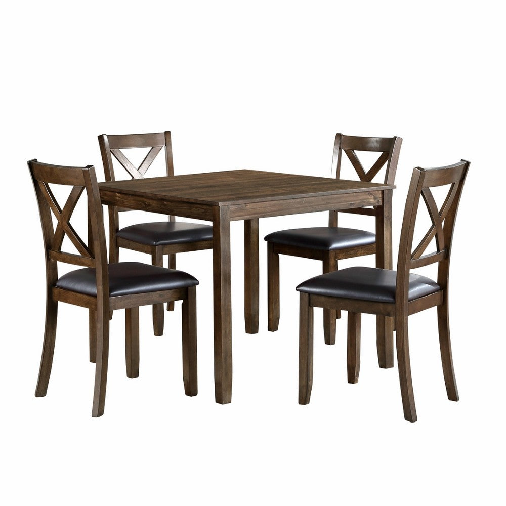 Gimi 5pc Dining Table Set | 4 X Back Faux Leather Chairs | Charcoal Brown