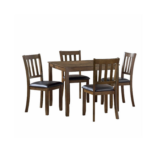 Nova 5pc Square Dining Table Set | 4 Slat Back Faux Leather Chairs | Brown