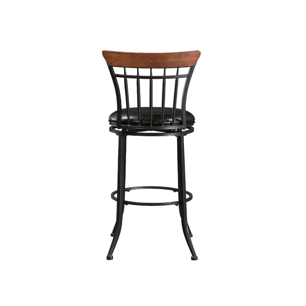 Nira Swivel Bar Height Chair | Brown Faux Leather | Wood Back | Black Metal