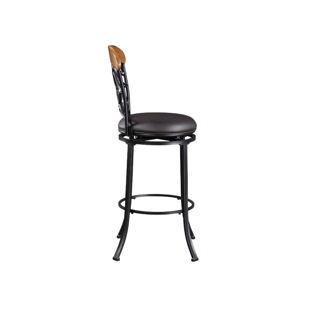 Soni Swivel Bar Height Chair | Scroll Back | Faux Leather | Black Metal