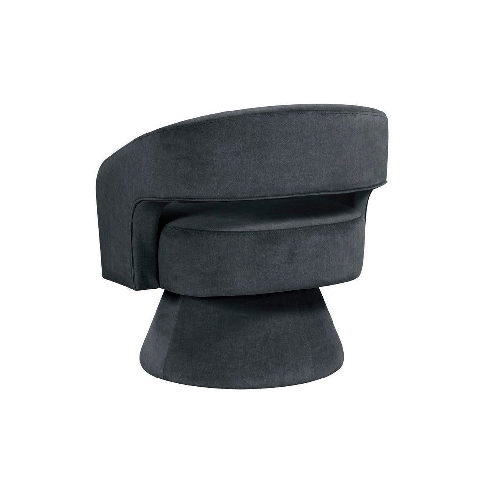Lessa Swivel Accent Chair | Barrel Style | Foam Padded | Dark Gray Velvet