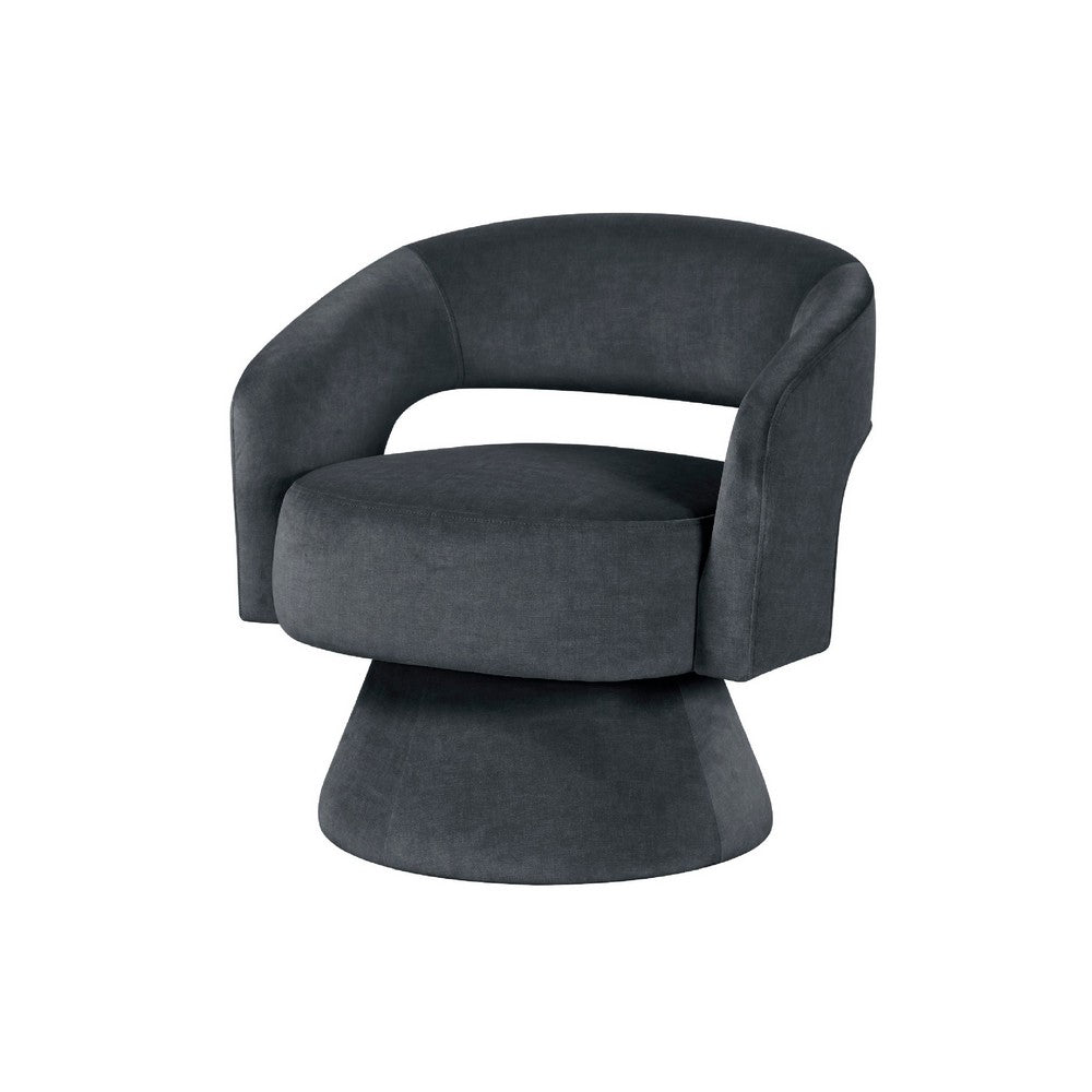 Lessa Swivel Accent Chair | Barrel Style | Foam Padded | Dark Gray Velvet