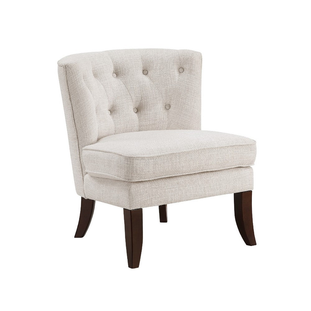 Rose Accent Chair | Button Tufted Wingback | Beige Polyester | Brown Legs