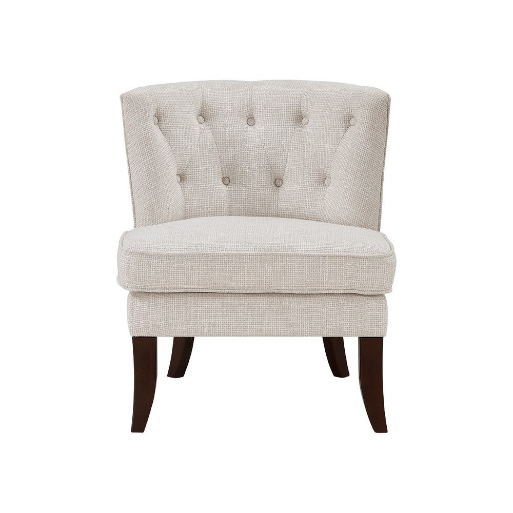 Rose Accent Chair | Button Tufted Wingback | Beige Polyester | Brown Legs