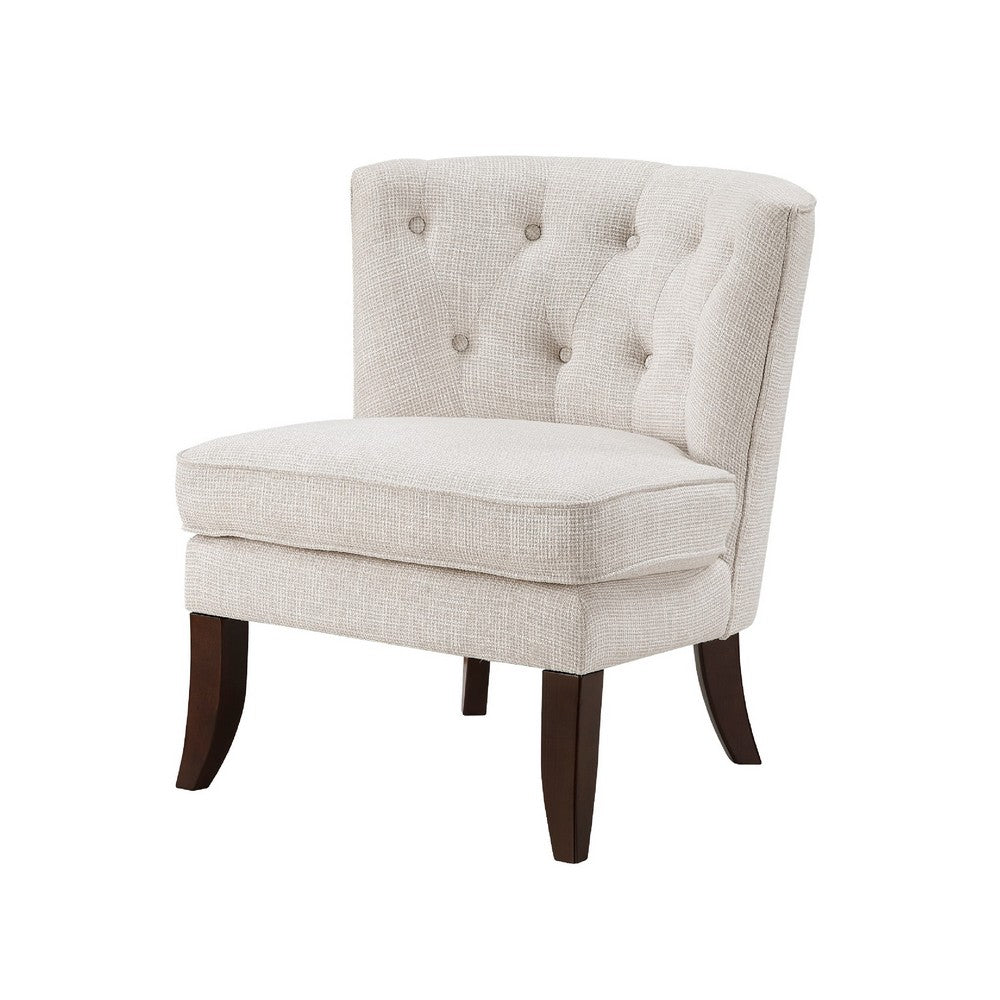 Rose Accent Chair | Button Tufted Wingback | Beige Polyester | Brown Legs