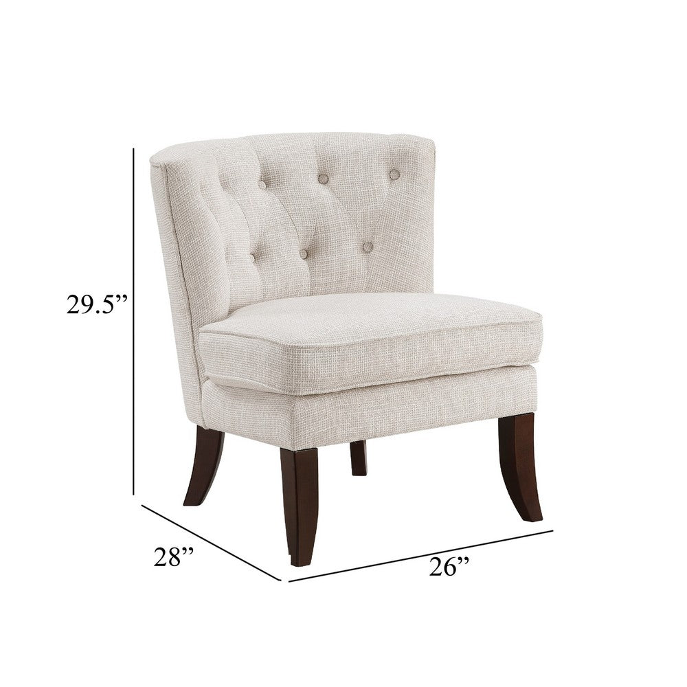 Rose Accent Chair | Button Tufted Wingback | Beige Polyester | Brown Legs