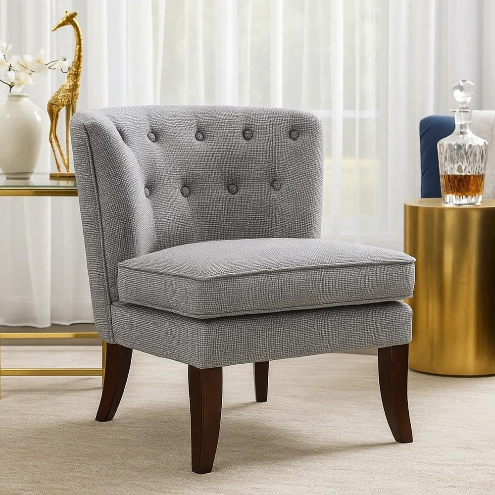 Rose Accent Chair | Button Tufted Wingback | Dark Gray Polyester | Brown